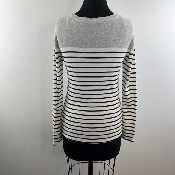 MAJESTIC FILATURES Lace Up Gray Deluxe Tee Shirt Long Sleeve Stripe Size 1 RARE - Picture 7 of 10